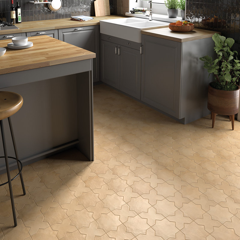 Star And Cross Porcelain Pattern Tile, Beige