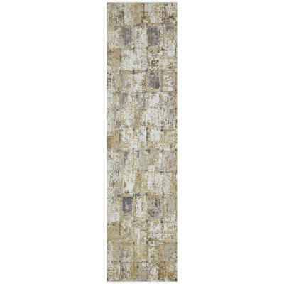 Grandeur Gold Charcoal Grid Abstract Area Rug
