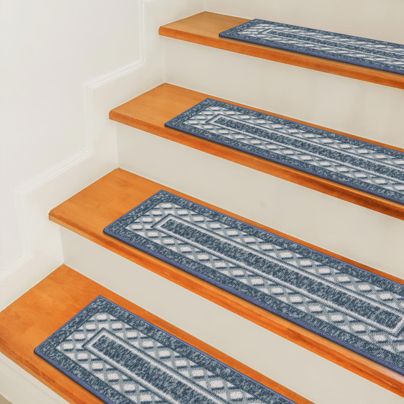 Navy and White Polyamide Non-Slip Rubberback Stair Treads Set