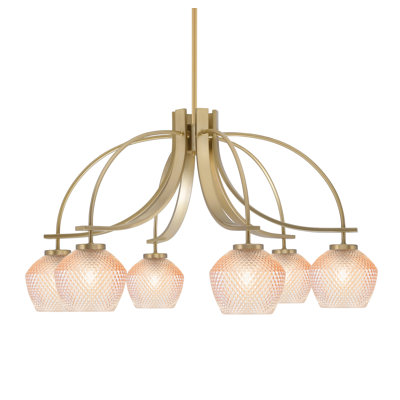 Lustre 6 lumières Funches présenté en finition nouvel âge avec verre texturé ambre de 6 po Funches