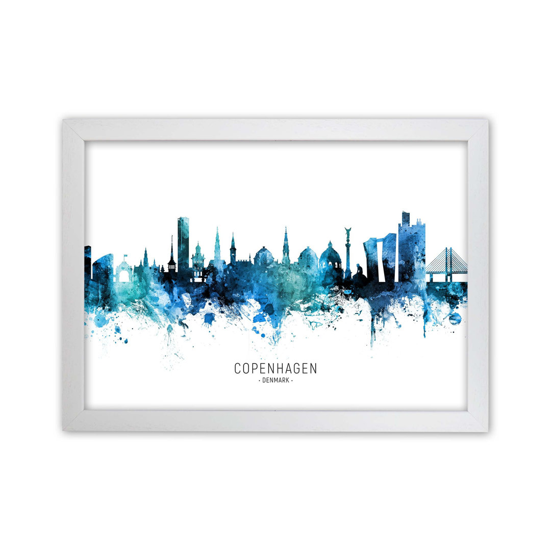 Copenhagen Denmark Skyline Blue City Name by Michael Tompsett - Graphic Art
