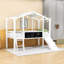 Lit mezzanine simple en bois avec bande lumineuse, glissade intégrée et tableau noir-306577994