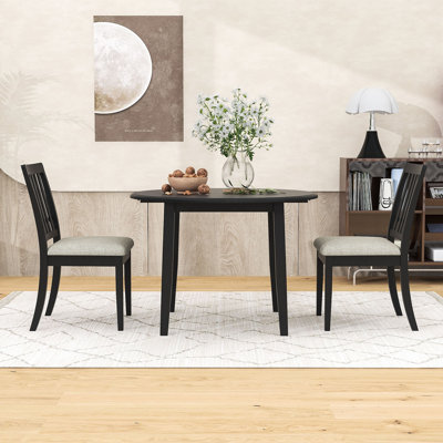 Ensemble de table de salle à manger 3 pièces, table de salle à manger ronde extensible avec abattant et 2 chaises rembourrées