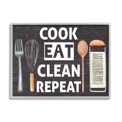 «Cook Eat Clean Répétez la phrase sur le bois» par ND Art, impression