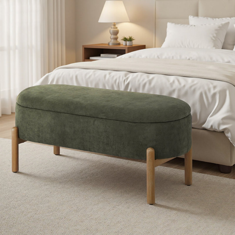 Banc de rangement rembourré avec pieds en bois, Vert