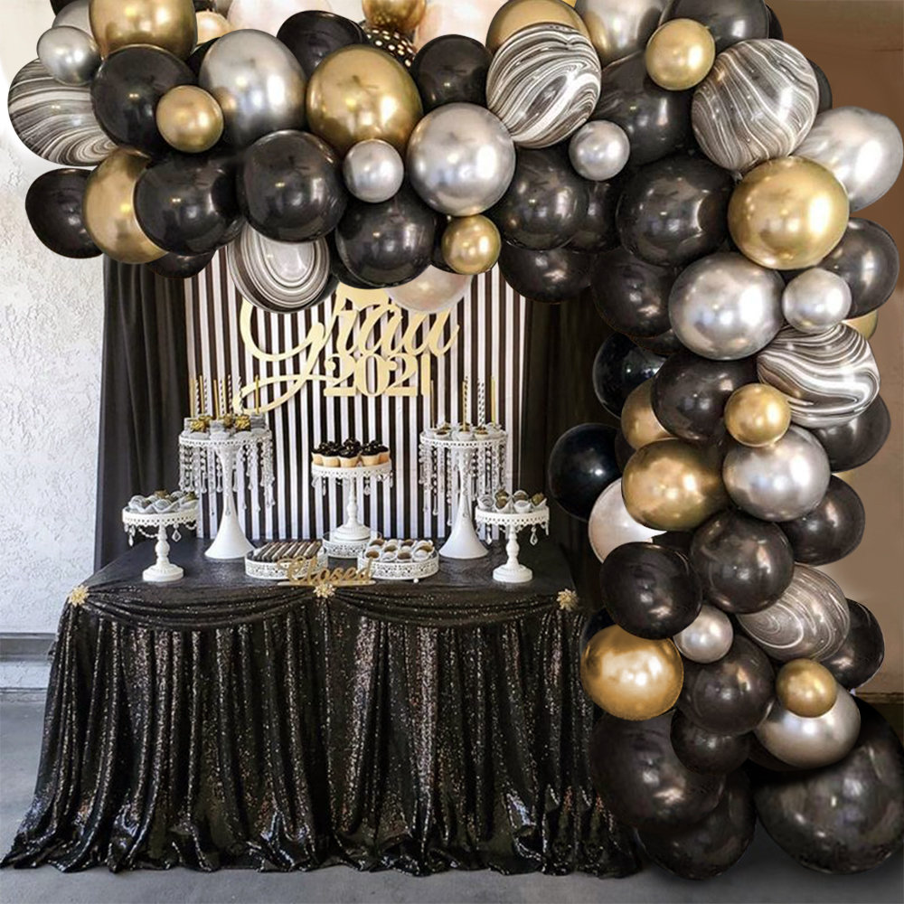Specool Black and Gold Birthday Party Decorations for Men, Black Gold Birthday Decor Set for Him Her, Metallic Gold Balloons, Confetti Balloons for