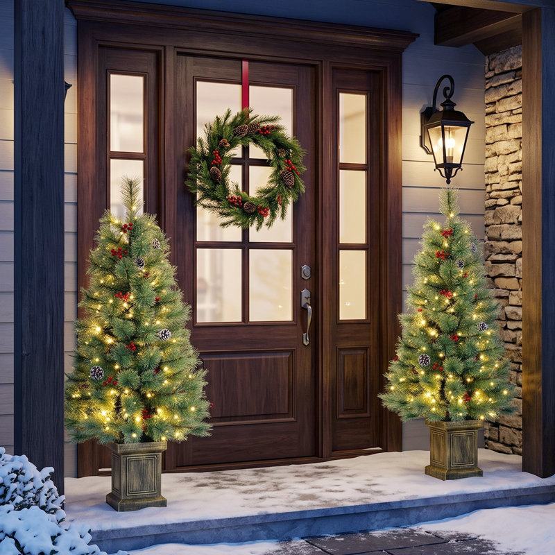 Ensemble de 2 arbres de Noël artificiels pré-éclairés 4 pi, 2 pins de Noël, deux couleurs, télécommande, vert