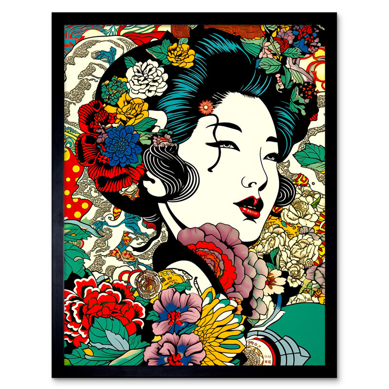 Brunot Modern Geisha Flower Patterns Bright Japan - Single Picture Frame Print