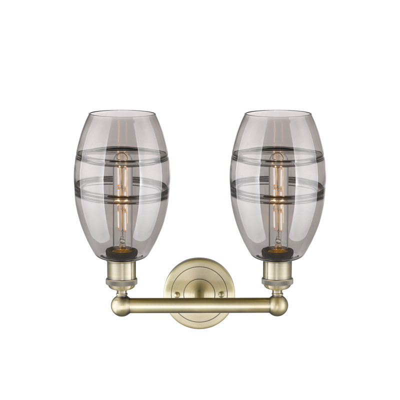 Éclairage pour meuble-lavabo à 2 lumières Kusham, Gris fumée clair, Laiton antique