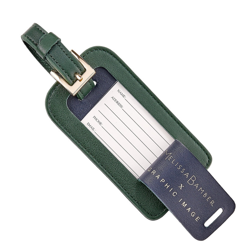 Set of 2 Equestrian Leather Luggage Tag Set, Green