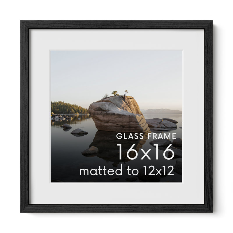 Cadre photo en bois massif avec verre, L 16 po x H 16 po, Noir
