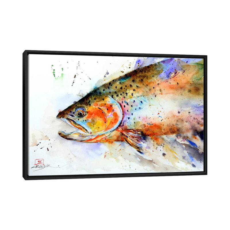 Poisson, reproduction d'art sur toile tendue, H 18 po x l 26 po x P 1,5 po, Toile avec cadre noir, Pas de tapis