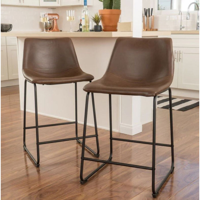 Tabouret en faux cuir Tenaris, Brun, Tabouret de comptoir (siège d'une hauteur de 26 p