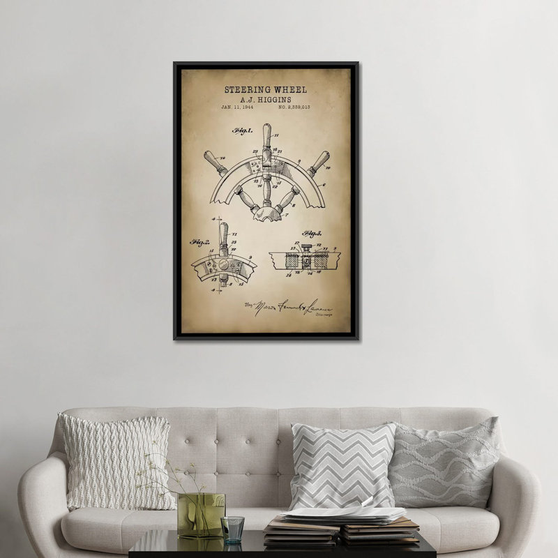 Nautique, volant - impression sur toile tendue, H 26 po x l 18 po x P 1,5 po, Toile avec cadre noir, Pas de tapis