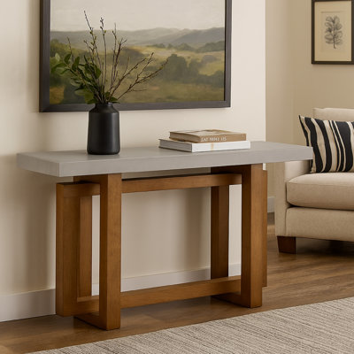 Table de canapé Joshua avec base en croix, faux béton, bois brun 47 po