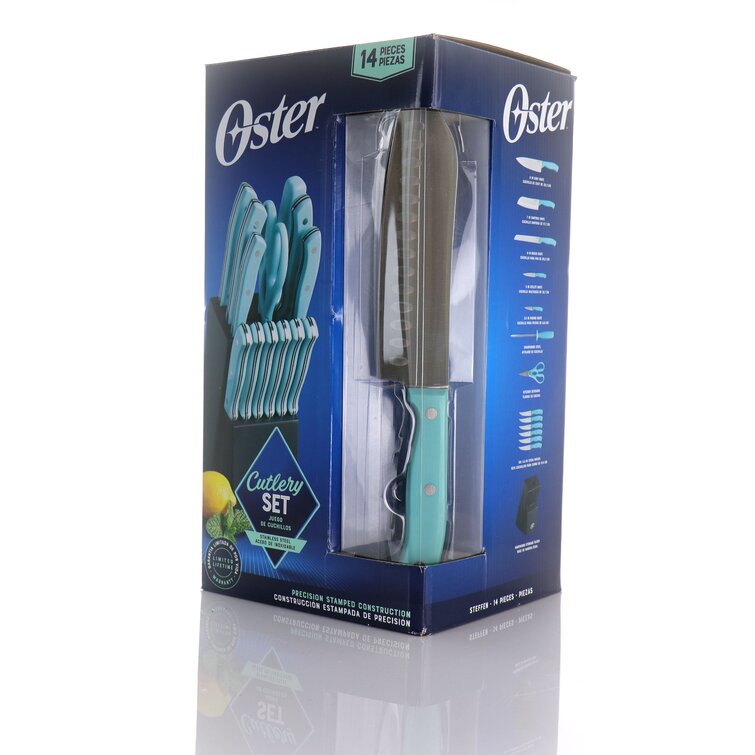 Oster Evansville 14 Piece Stainless Steel Cutlery Set in Light Blue