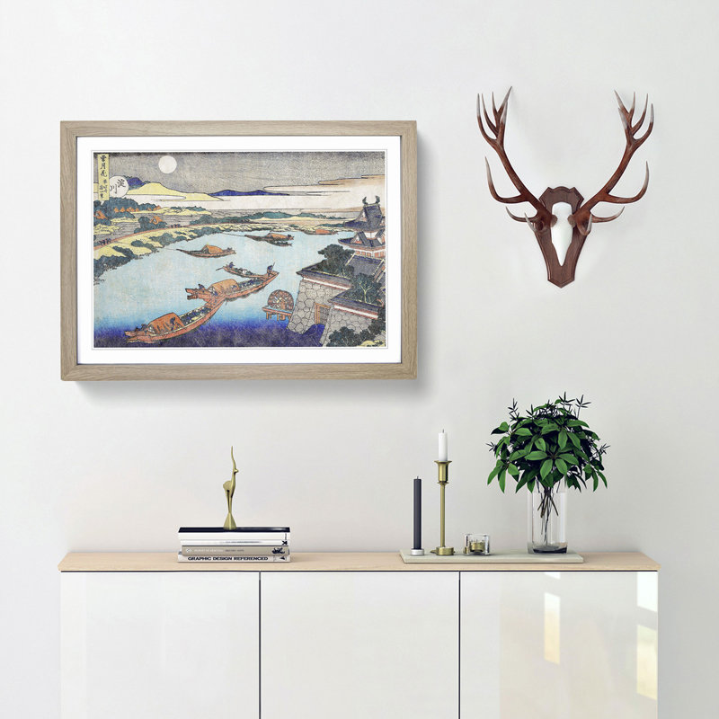 Sun over the Yodo River by Katsushika Hokusai - Framed Print, Oak Framed, 27cm H x 36cm W x 2cm D