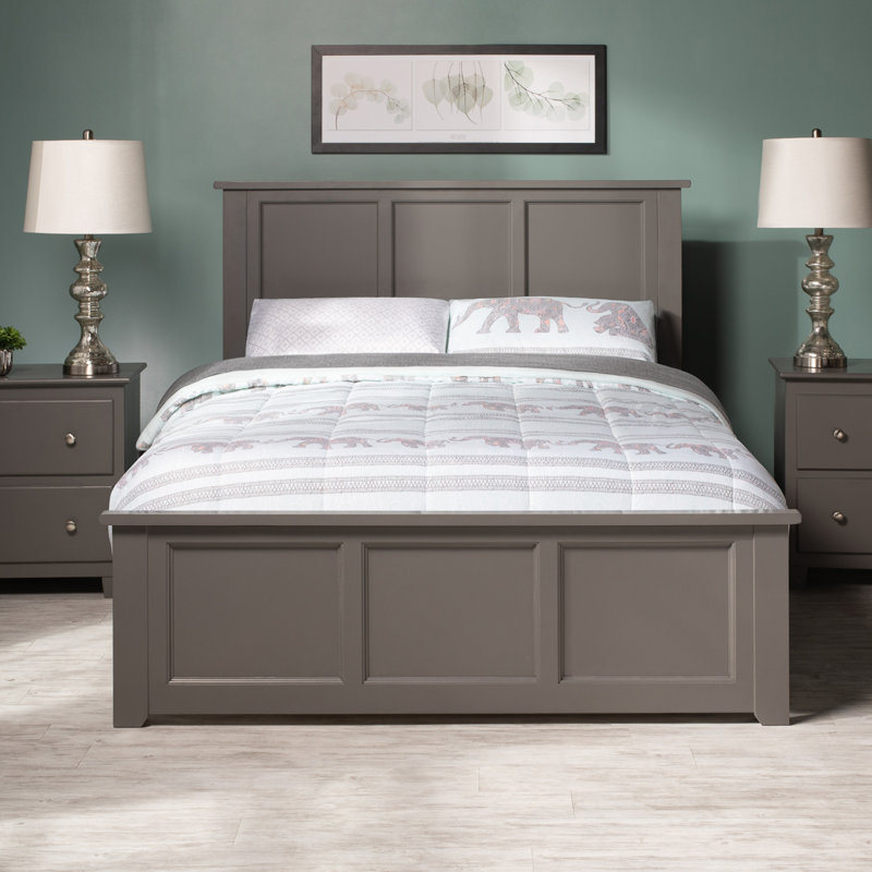 Amear Solid Wood Foundation Bed with Matching Footboard, Full, Gray