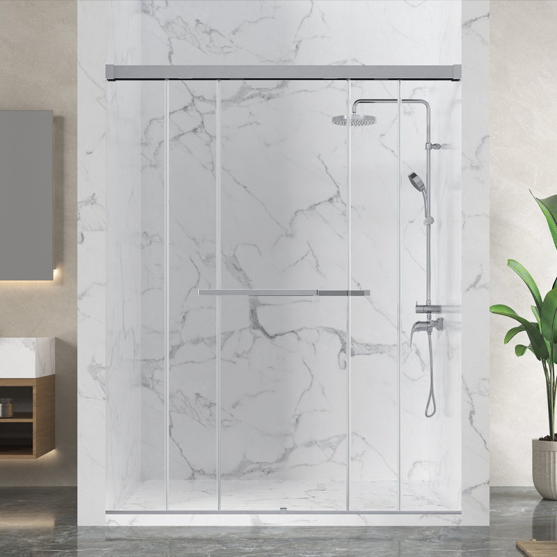 Ward Series 76 In. X 56-60 In. Frameless Sliding Shower Door In Brushed Nickel With 3/8" (10Mm) Tempered Clear Glass