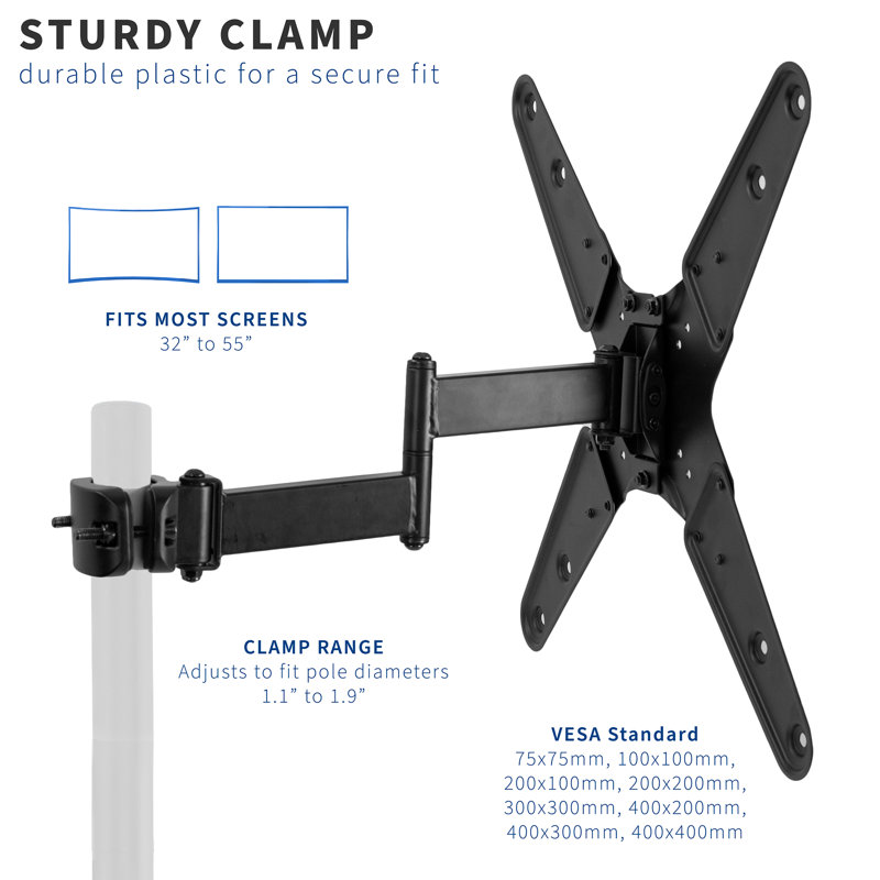 Black Steel Full-Motion TV Pole Mount for 32" to 55" Screens