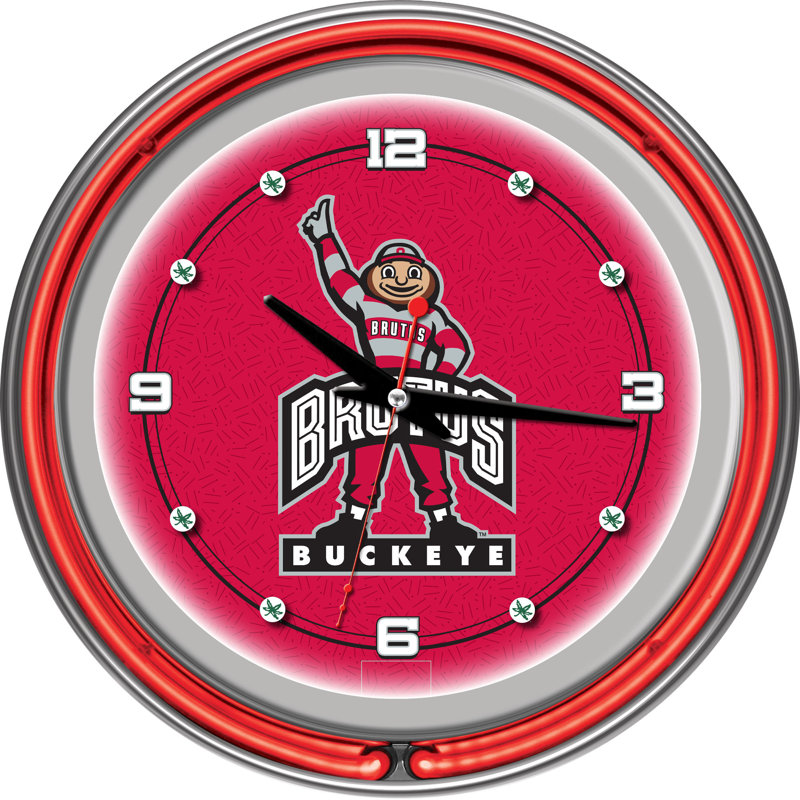 Horloge murale 14 "NCAA, Université de l'état de l'Ohio - Brutus Buckeye