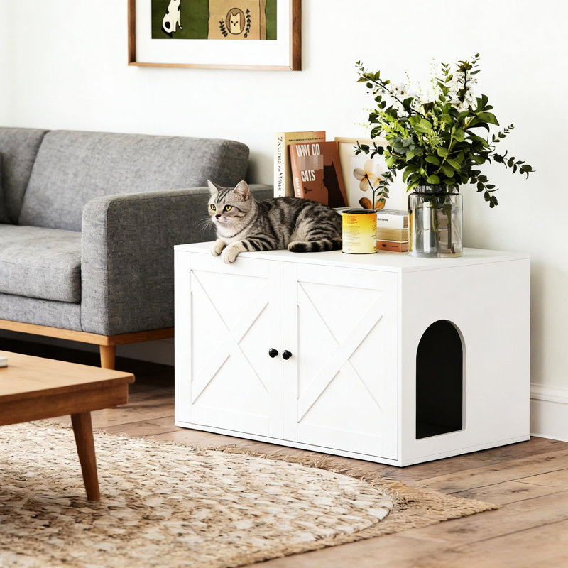 Chat - bac à litière avec espace intérieur spacieux, blanc, L 31,5 po x l 20,9 po H 19,7 po, dissimule pour l'intimité des planches de 0,5 po d'épaisseur, assemblage en 30 minutes