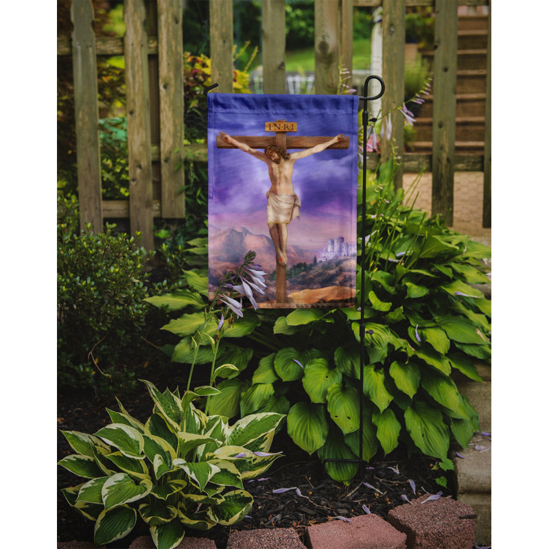 Drapeau de jardin 2 côtés pour pâques jesus crucifixion, H 15 po x l 11 po