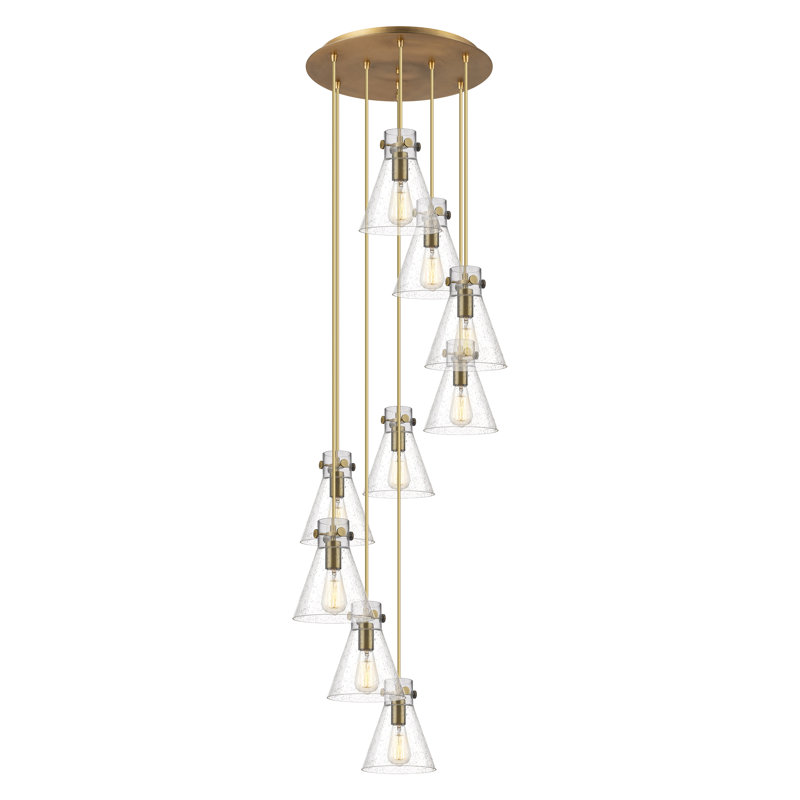 Luminaire suspendu grappe 9 lumières Amrith, Laiton brossé, Bullé