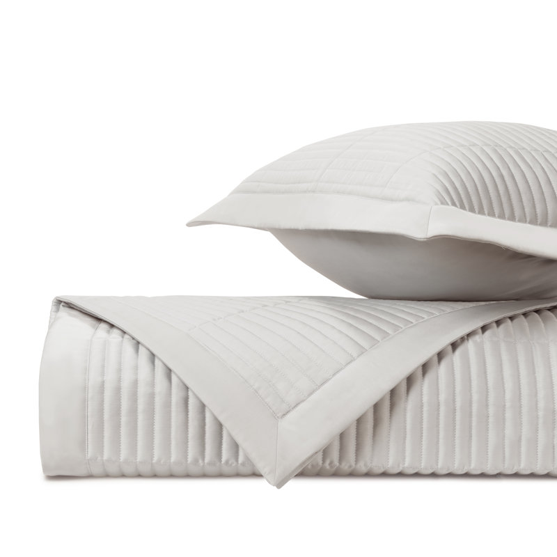 Channel Quilted Sateen Coverlet Set, Oyster, Twin Quilt + 1 Euro Sham