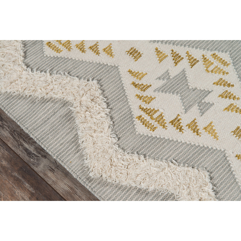 Pauline Geometric Handmade Wool Area Rug in Grey/Yellow, Rectangle 2' x 3'