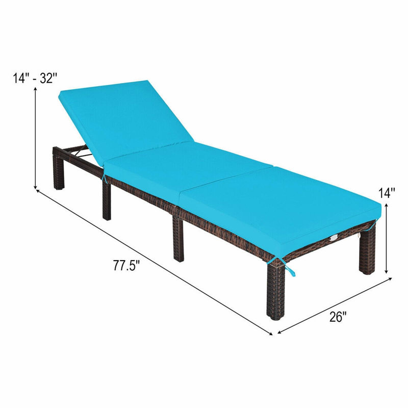 Chaise longue rembourrée réglable en rotin Dizzie, Turquoise