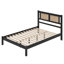 Lit plateforme double en bois avec tête de lit et tables de chevet en rotin naturel-606520688