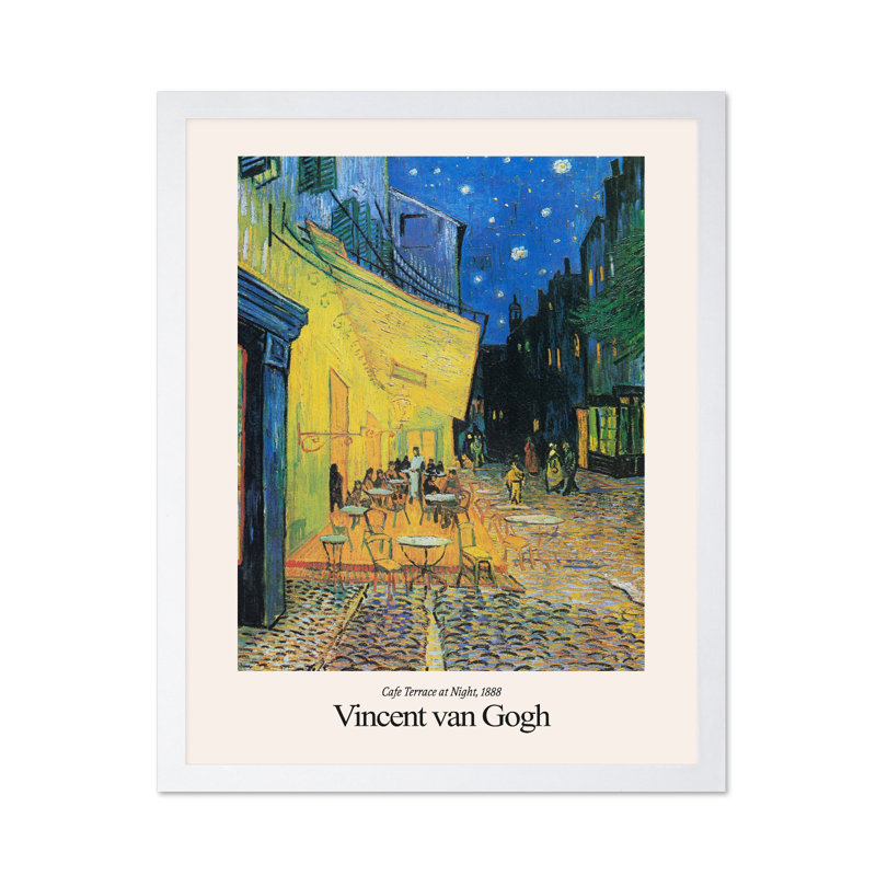 Van Gogh - terrasse de café la nuit, Affiche, Encadrement blanc, H 16 po x l 20 po
