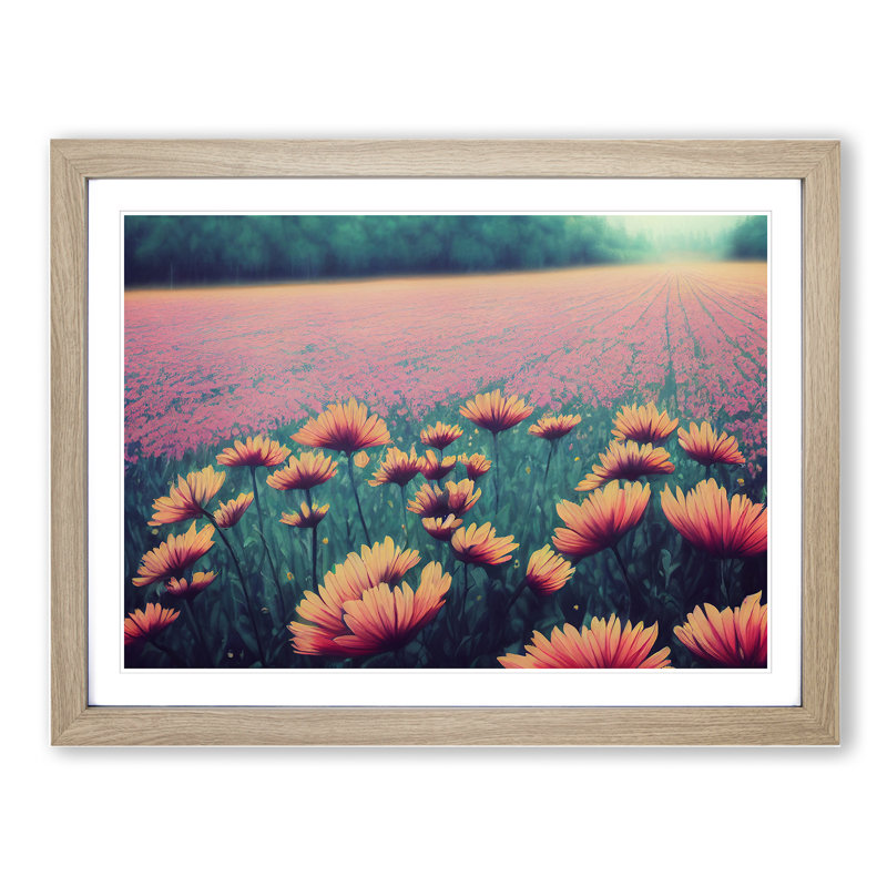 Popular Wildflowers Floral - Single Picture Frame Print, Oak, 46cm H x 64cm W x 2cm D