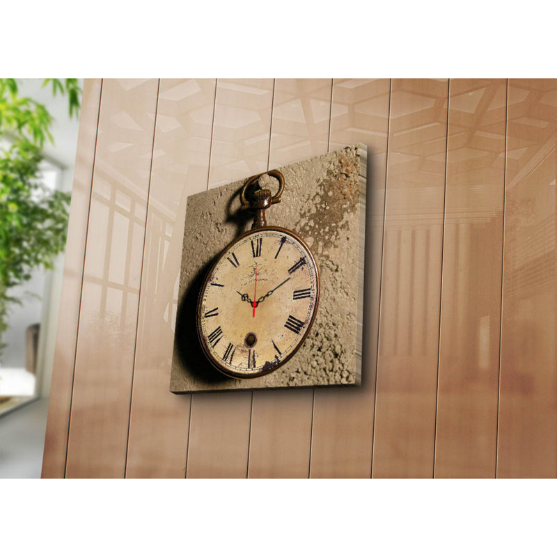 Horloge murale 17,7 po x 17,7 po Elegant Toile 100% suède avec cadre 100% bois (épaisseur: 1,2 po) | Décoration élégante pour le salon et le bureau, design intemporel et art fonctionnel