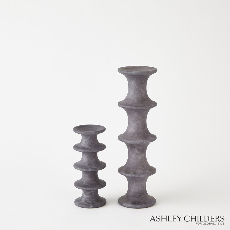 Ridge Alabaster Candlestick-Lg, 12.5" H x 3.5" W x 3.5" D, Black