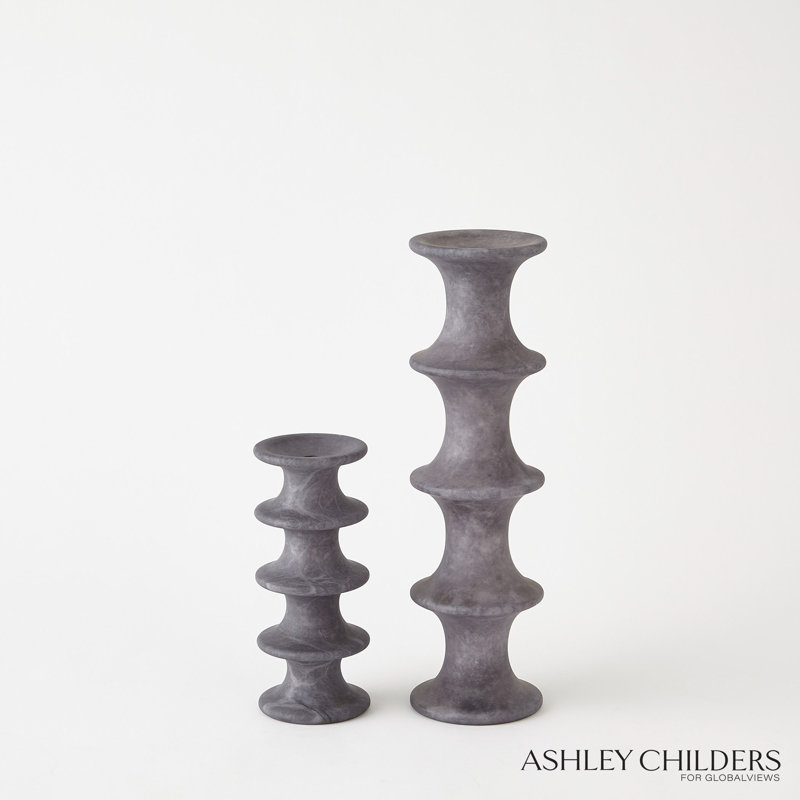 Ridge Alabaster Candlestick-Lg, Black, 7.25" H x 3" W x 3" D