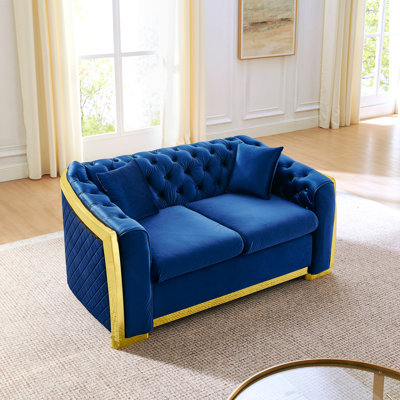 Velvet Button Tufted Loveseat Couch, 62" Chesterfield Sofa