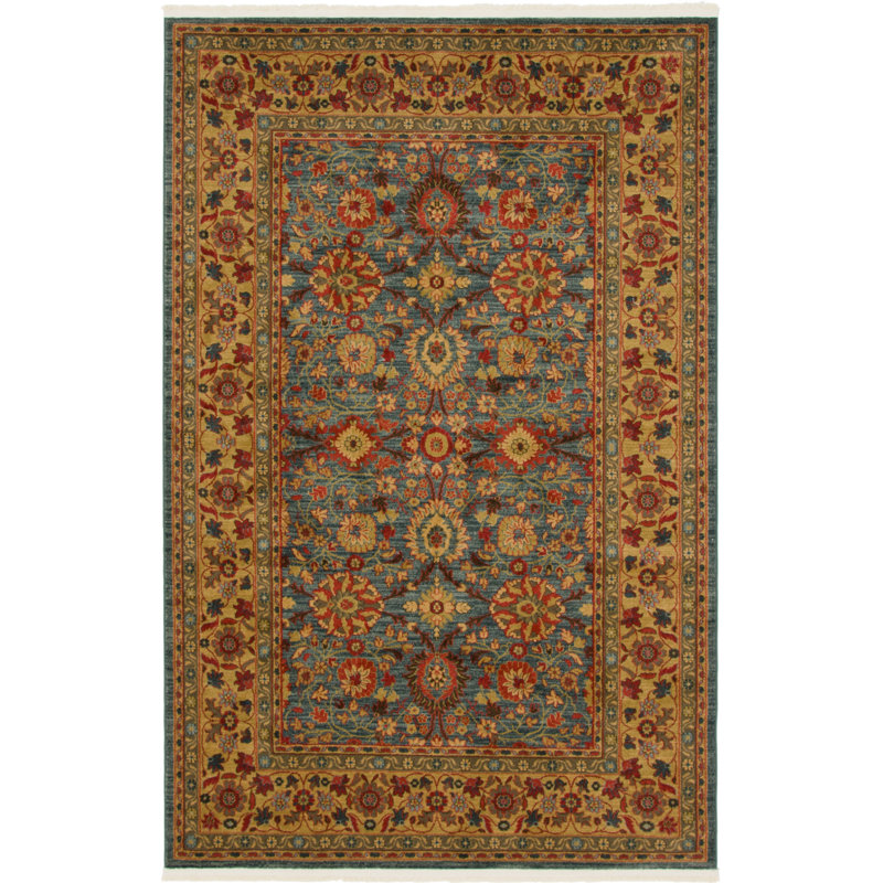 Tapis bleu clair tissé au métier mécanique Moore, Rectangulaire 6 pi 1 po x 9 pi
