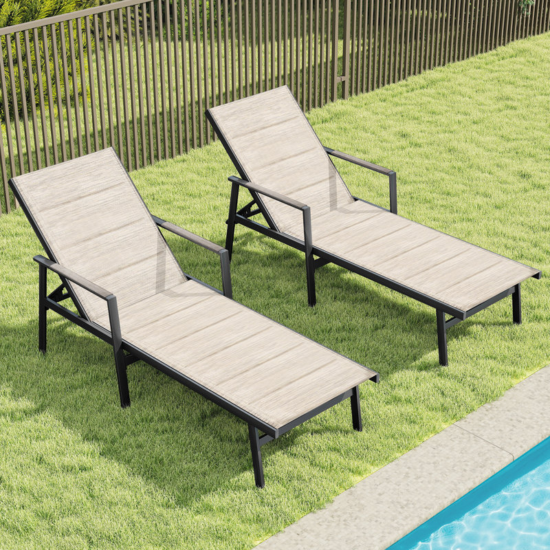 Seehill Patio Chaise Lounge Set of 2, Never-Rust Aluminum Outdoor Lounge Chair, Double-Layer Textilene Pool Lounge Chair with 6-Position Adjustable Backrest, Sunbathing Lounger for Beach, Poolside, Deck