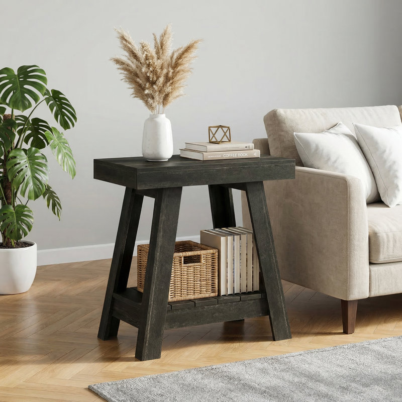 2-Tier Farmhouse Wooden End Table, Side Table with Storage shelves, Nightstand for Living Room and Bedroom, Gray