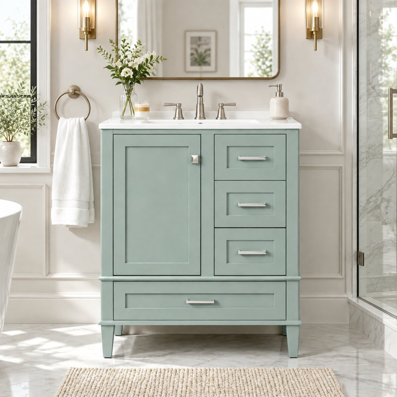 Meuble-lavabo de 76 cm avec lavabo intégré et rangement à fermeture amortie