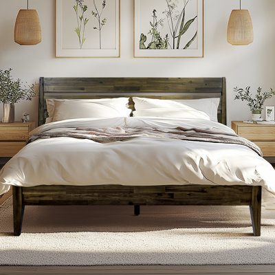 Acacia Premium Emery Solid Wood Platform Bed Frame with Headboard Included, No Box Spring Needed, Weight Capacity 800lb.