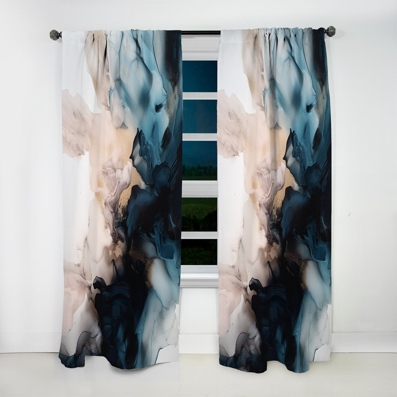 Langella - Blue And Black Fluid Stone II - Modern Curtain - Velvet Room Darkening - 1 panel, 52" W x 63" L