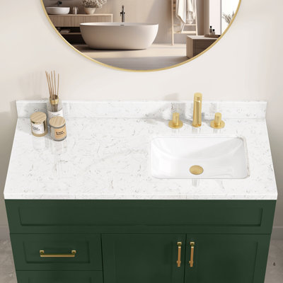 Lavabo de salle de bain simple 48 po x l 22 po en pierre reconstituée blanche avec comptoir simple Carrara Trou de robinet pré-percé et large de 4 po Dosseret H