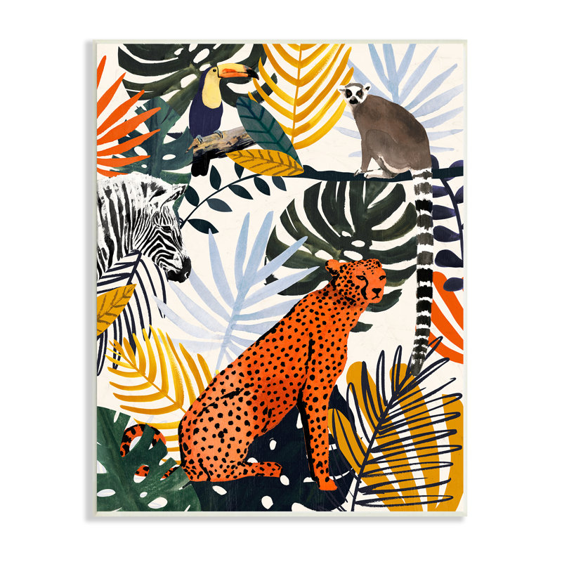 «Bold Jungle Animal Collage», impression de formes de feuilles de palmier, H 19 po x l 13 po x P 0,5 po, Plaque murale