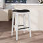 Tabouret 30 ", finition blanche, siège en cuir noir