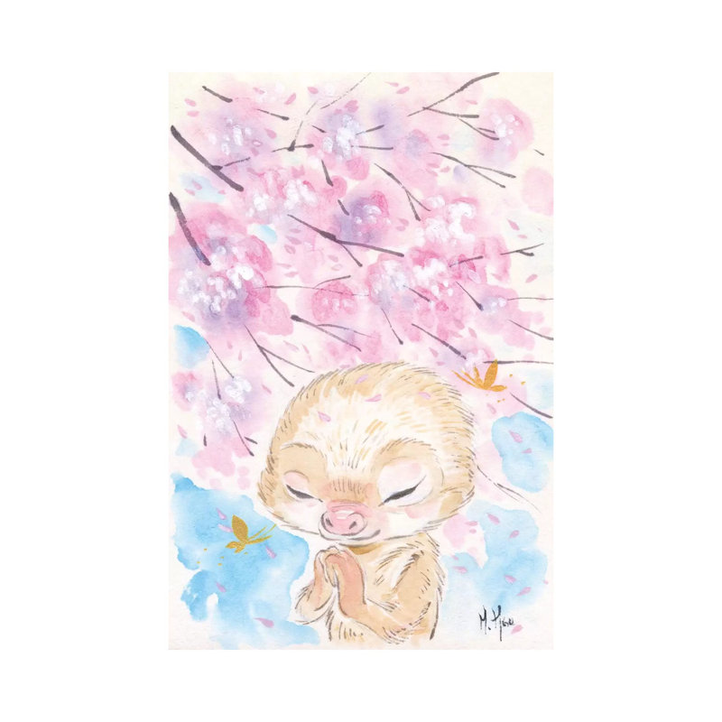 Cherry Blossom Wishes Sloth by Martin Hsu - Print on Canvas, Wrapped Canvas, 66.04 cm H x 45.72 cm W x 1.91 cm D