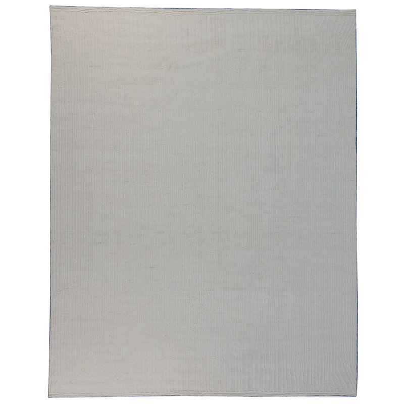 Tapis gris en laine noué à la main, Rectangle 10 pi x 14 pi