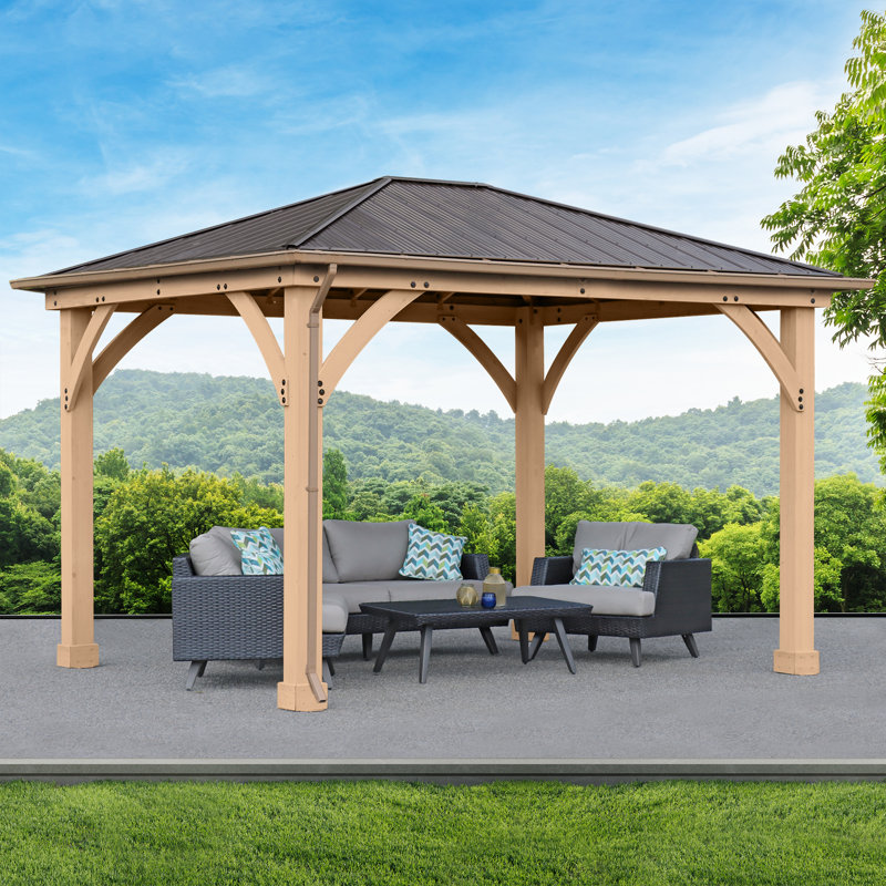 Ensemble de gouttière 10 pi x 12 pi Meridian Gazebo - Fabrication en PVC durable avec deux tuyaux de descente